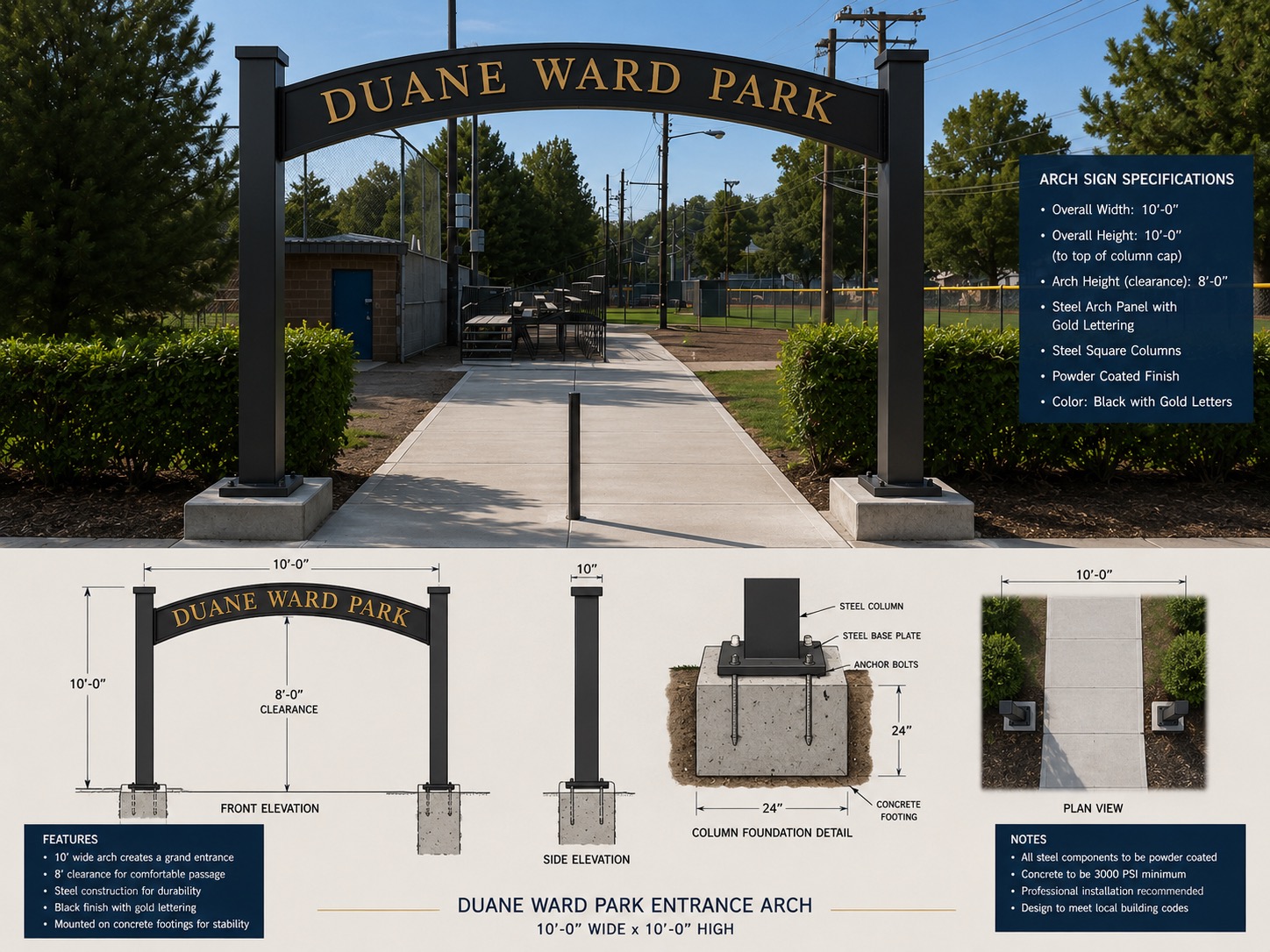 Concept and preliminary specifications for the proposed Duane Ward Park entrance arch